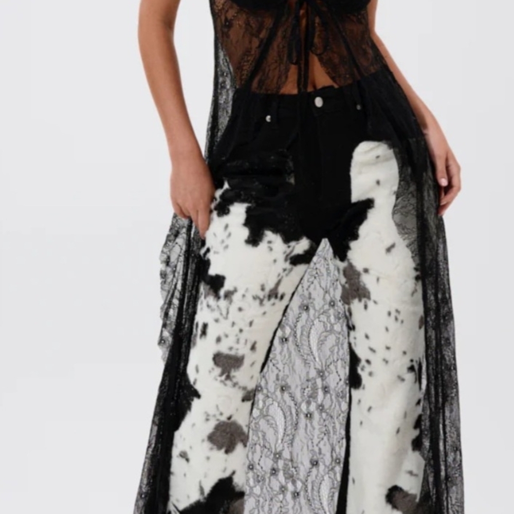 Women's Black and White Cowprint Wide Legged Jeans NWT